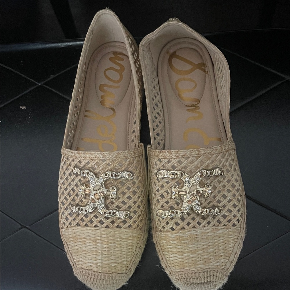 Sam Edelman Beige Espadrille Flats with Embellishments size 10 cushion insole